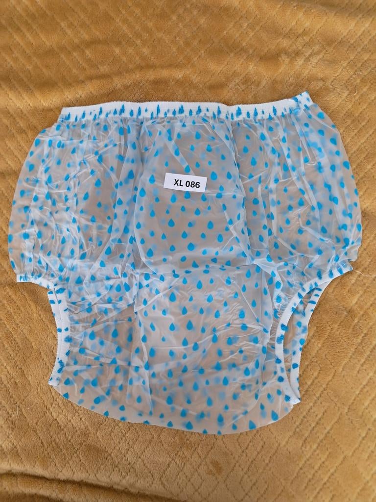 Plastic broekje met blauwe druppels XL 086, Verzenden