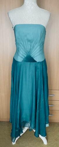 Jurk strapless van Monsoon zijde maat 40 [v], Kleding | Dames, Jurken, Zo goed als nieuw, Maat 38/40 (M), Groen, Onder de knie