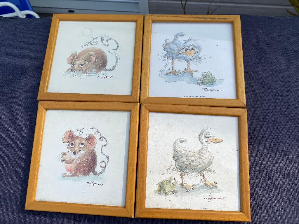 4 schattige schilderijtjes van Judy Rossouw, Ophalen of Verzenden