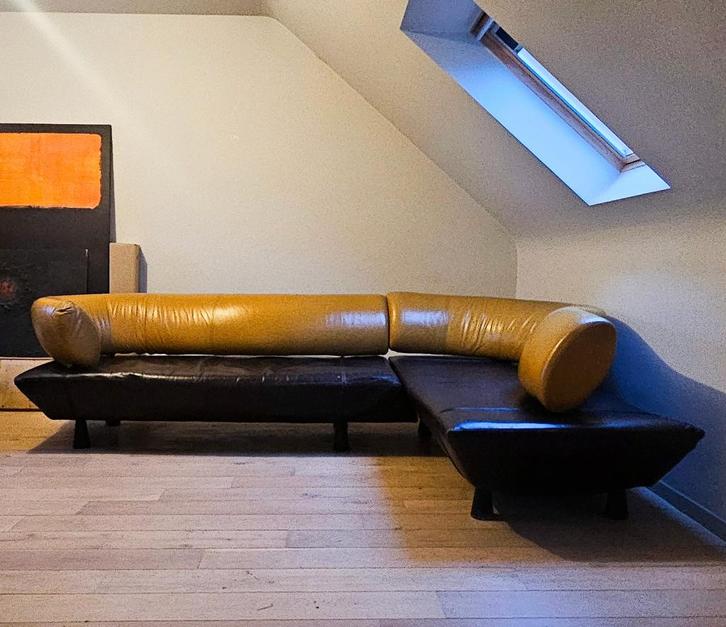 Vintage modulaire lederen Boa sofa van Gelderland, Huis en Inrichting, Banken | Complete zithoeken, Gebruikt, Hout, Leer, Ophalen