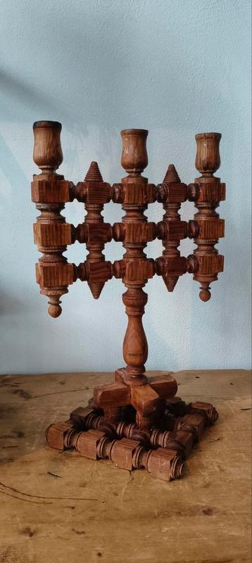 Vintage Houten Kandelaar - 3 Kaarsen Folk Art beschikbaar voor biedingen