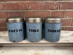 Voorraad bussenset koffie thee suiker grijs gewolkt emaille, Antiek en Kunst, Antiek | Emaille, Ophalen of Verzenden