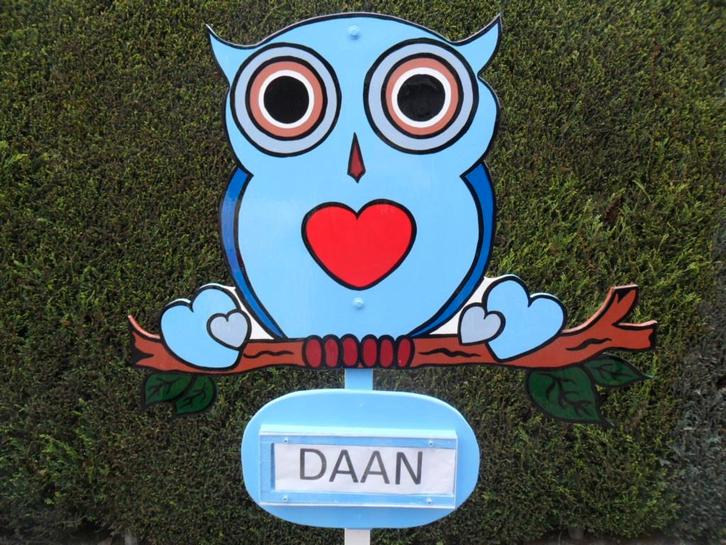 Geboorteborden, geboortebord blauw uil op echt nest., Kinderen en Baby's, Kraamcadeaus en Geboorteborden, Nieuw, Geboortebord