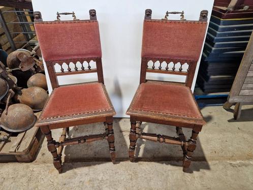 4 stuks antieke kasteel stoelen rood/roze fluweel, Antiek en Kunst, Antiek | Meubels | Stoelen en Banken, Ophalen
