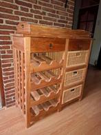 Houten wandmeubel met rieten laden en wijnrek., Huis en Inrichting, Ophalen, Zo goed als nieuw, Minder dan 150 cm, Minder dan 100 cm