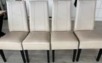 4 Roomwitte kalfsleren eetkamerstoelen, Huis en Inrichting, Stoelen, Ophalen, Gebruikt, Overige kleuren, Leer