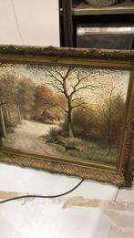 Antiek schilderij van een bos. Gesigneerd. J. Hilbers., Ophalen of Verzenden