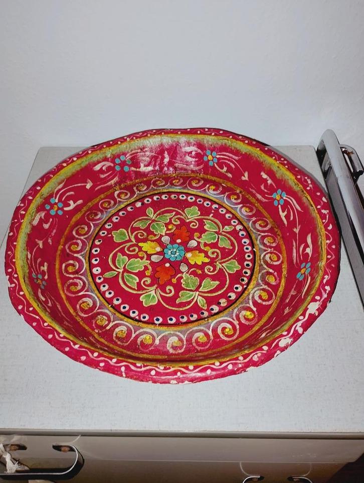 Antieke handgeschilderde papier mache schaal uit India, Antiek en Kunst, Kunst | Niet-Westerse kunst, Ophalen of Verzenden
