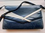 Leuke vintage leren damestas, blauw met wit, Ophalen of Verzenden, Gebruikt, Blauw, Handtas