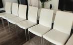Eetkamerstoelen 6 stuks, leer + metaal, Huis en Inrichting, Stoelen, Ophalen, Gebruikt, Wit, Metaal
