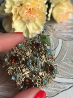 Vintage Broche met Edelstenen en Kristallen, Overige materialen, 4 tot 7 cm, Bruin, Ophalen of Verzenden