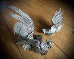Set 2x Haan Beeldje Kemphanen dier vogel zilver metaal groot, Antiek en Kunst, Verzenden
