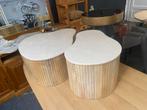 Salontafel Set Beige Marmer & Hout organisch japandi stijl, Huis en Inrichting, Ophalen, Nieuw, Overige vormen