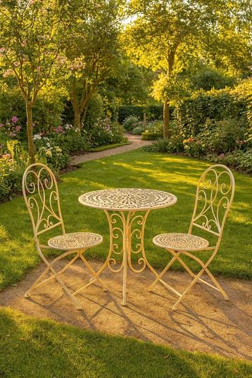 Franse Bistro set / tuinset / tuinstoelen / tuintafel Beige beschikbaar voor biedingen