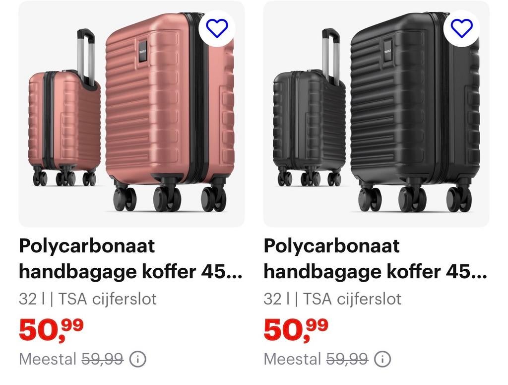 2 Nieuwe handbagage koffers - EasyJet formaat, Sieraden, Tassen en Uiterlijk, Koffers, Nieuw, Hard kunststof, Minder dan 50 cm