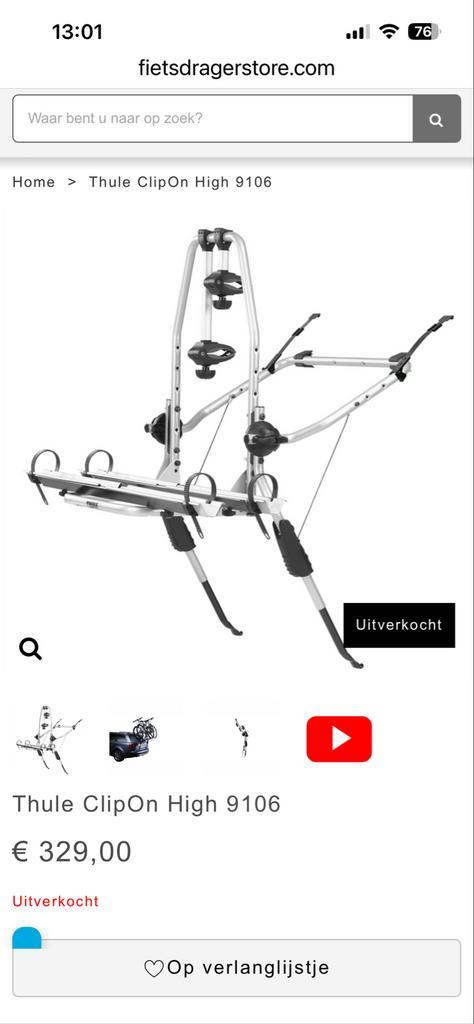 Thule ClipOn High 9106 Achterklep Fietsendrager, Auto diversen, Fietsendragers, Gebruikt, Achterklepdrager, 2 fietsen, Ophalen