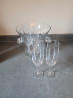 Kristallen champagnekoeler met 6 glazen, Overige materialen, Overige stijlen, Glas of Glazen, Zo goed als nieuw