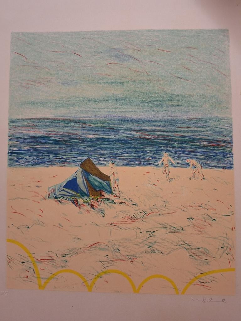 Litho Kinderen op Strand, Antiek en Kunst, Kunst | Litho's en Zeefdrukken, Ophalen of Verzenden