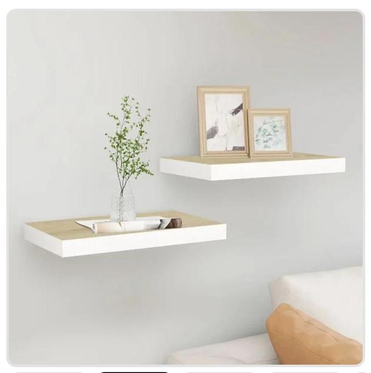 2x zwevend wandschap wandrek wandplank eiken en wit nieuw, Huis en Inrichting, Woonaccessoires | Wandplanken en Boekenplanken