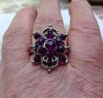 Zilverkleurige ring paarse glas glimmertjes, Gebruikt, 17 tot 18, Dame, Zilver