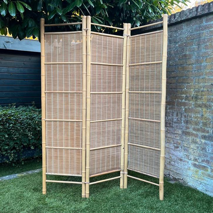 Kamerscherm roomdivider 3 panelen bohemian rotan bamboe, Huis en Inrichting, Woonaccessoires | Kamerschermen, Gebruikt, Ophalen