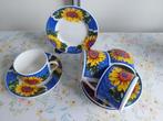 4 Thee Kop en schotels "Zonnebloemen" van Van Well Wellco, Huis en Inrichting, Keuken | Servies, Ophalen of Verzenden, Zo goed als nieuw