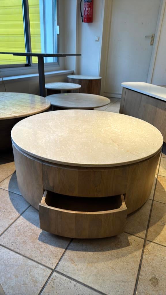 Salontafel travertin natural rond 90 cm, Huis en Inrichting, Tafels | Salontafels, Nieuw, Minder dan 50 cm, 50 tot 100 cm, 50 tot 100 cm