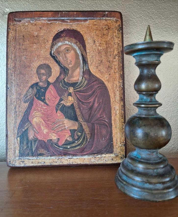 Icoon van 15 x 19,5 cm en 1,5 cm dik op hout., Antiek en Kunst, Antiek | Religie, Ophalen of Verzenden