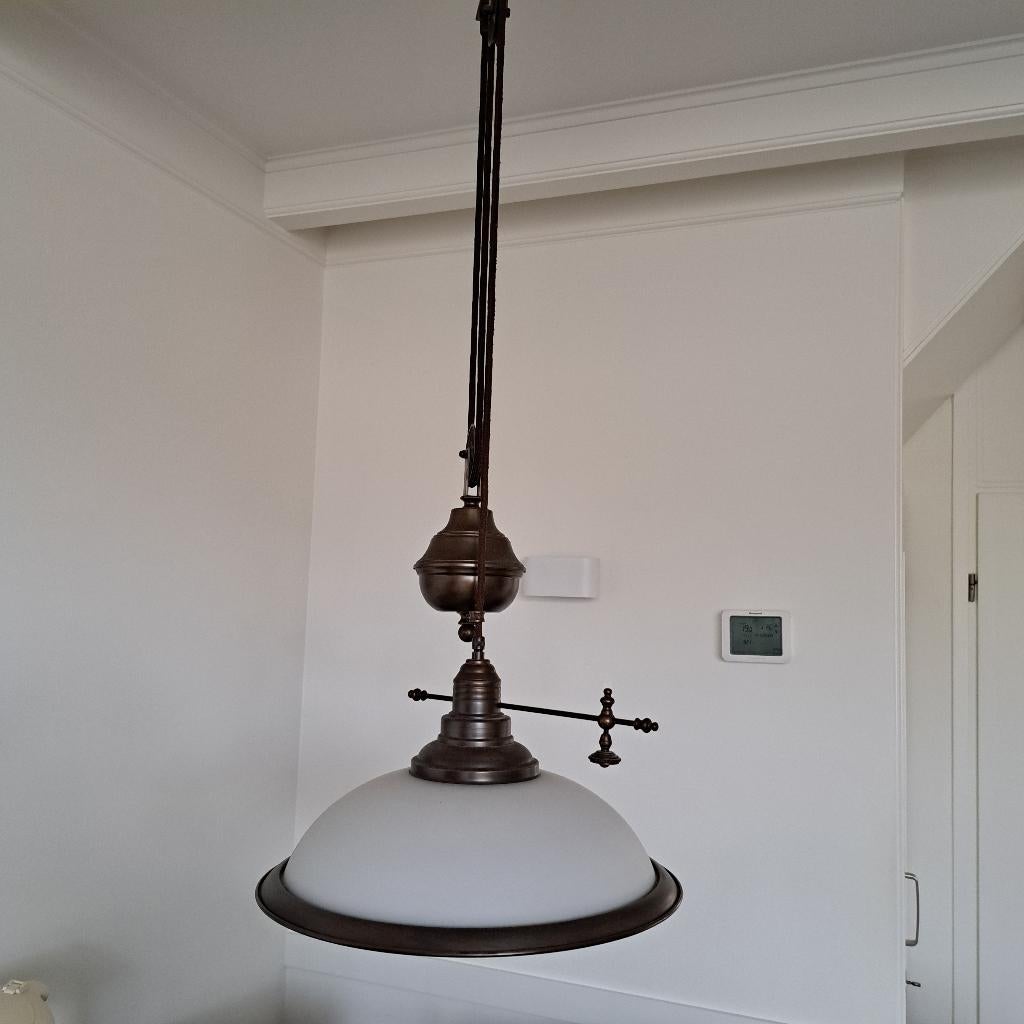 Vintage hanglamp in hoogte verstelbaar, Ophalen of Verzenden, Gebruikt, Glas, Minder dan 50 cm