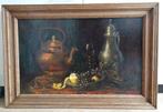 GROOT schilderij stilleven ketel koffiepot wijnglas fruit, Antiek en Kunst, Ophalen