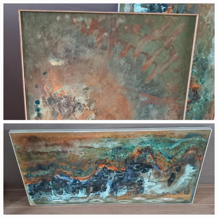 Wanddecoratie, kleurrijke panelen, aardse tinten, Antiek en Kunst, Kunst | Schilderijen | Abstract, Ophalen