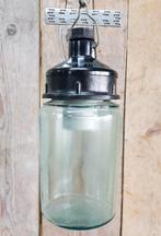 Antieke vintage industriele hanglampen hanglamp met glas, Verzenden, Zo goed als nieuw, Glas, Minder dan 50 cm