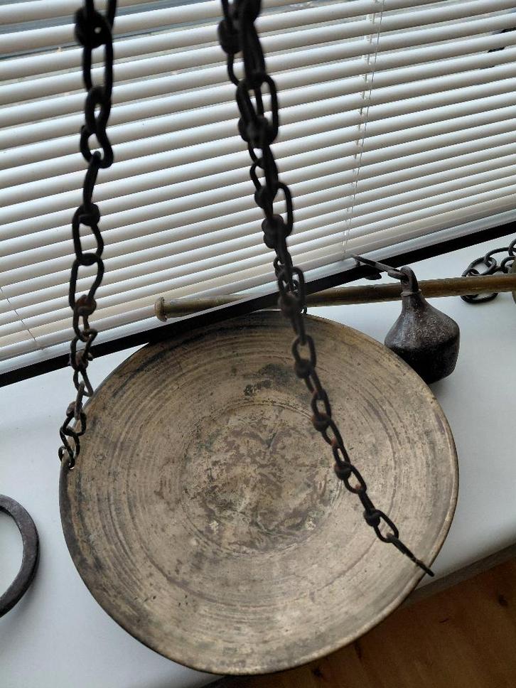 antieke stokbalans en slagersweegschaal. Balans Weegschaal, Antiek en Kunst, Antiek | Gereedschap en Instrumenten, Ophalen