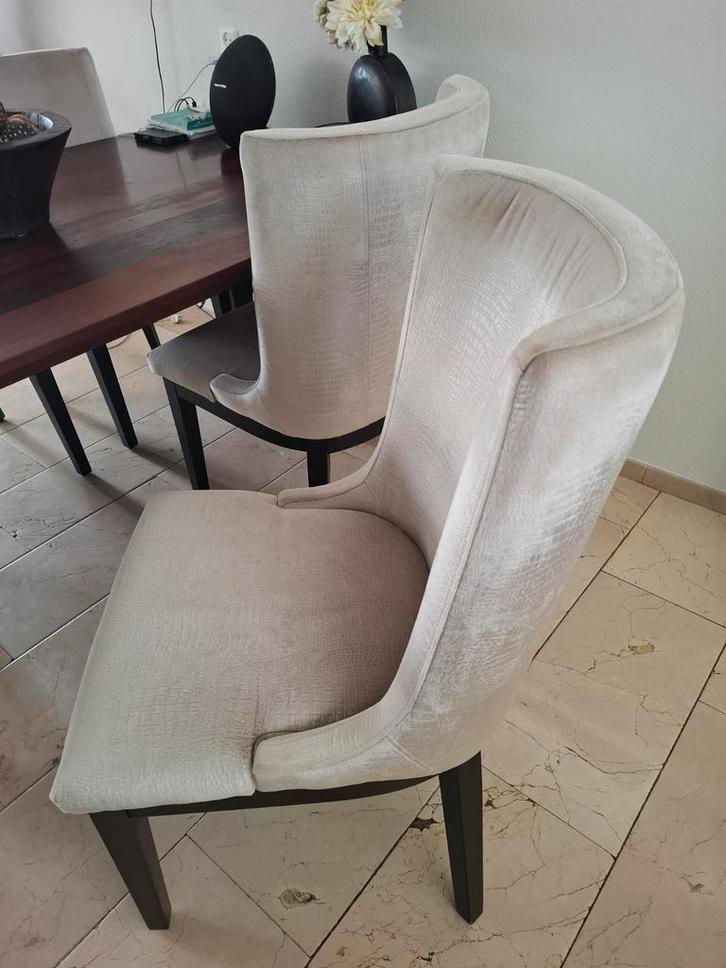 4 mooie rofra eetkamerstoelen  met croco print., Huis en Inrichting, Stoelen, Gebruikt, Vier, Hout, Stof, Wit, Ophalen
