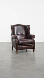 Zeer mooie oorfauteuil gemaakt van rundleer in Engelse stijl, Huis en Inrichting, Fauteuils, Ophalen, Gebruikt, ., Engels, Klassiek