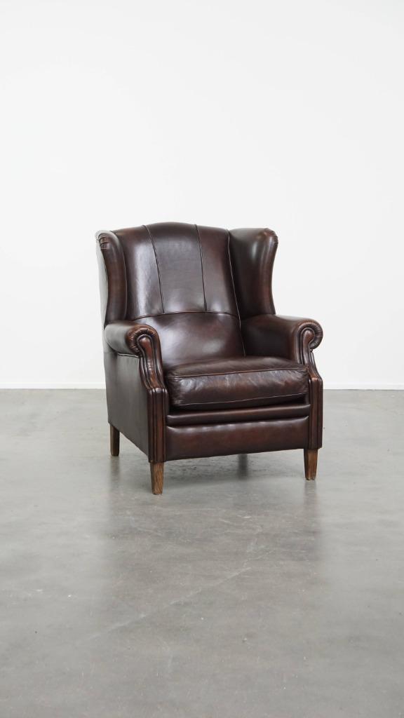 Zeer mooie oorfauteuil gemaakt van rundleer in Engelse stijl, Huis en Inrichting, Fauteuils, Gebruikt, Leer, 75 tot 100 cm, 75 tot 100 cm