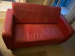 Rode leren tweezitsbank, Ophalen, Gebruikt, Tweepersoons, Rechte bank
