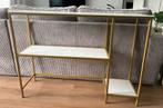 Sidetable wit glas met goud, Huis en Inrichting, Ophalen, 100 tot 150 cm, Glas, Zo goed als nieuw