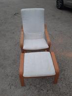 Ikea fauteuil Poang met voetenbankje, ecru, Huis en Inrichting, Fauteuils, Ophalen, Hout, Minder dan 50 cm, Minder dan 75 cm