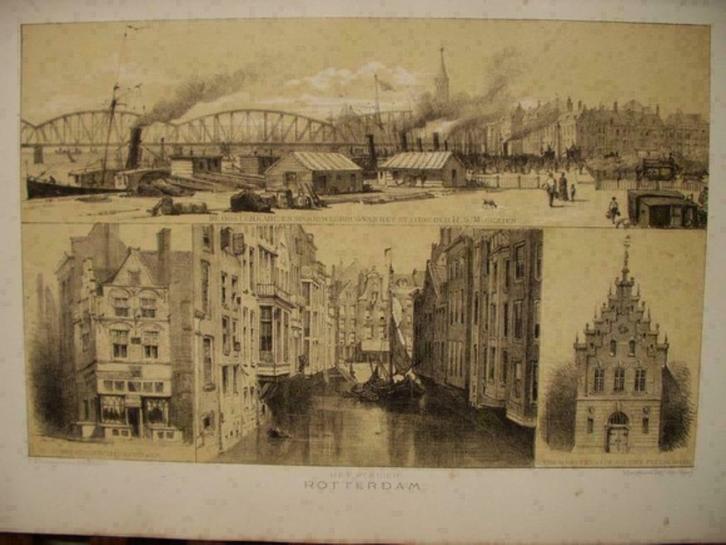 042 / Rotterdam /Oosterkade / Huis in 1000 vrezen Litho 1876, Antiek en Kunst, Kunst | Litho's en Zeefdrukken, Ophalen of Verzenden