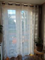 Gordijnen met ringen wit met streep design, 100 tot 150 cm, 200 cm of meer, Wit, Ophalen of Verzenden