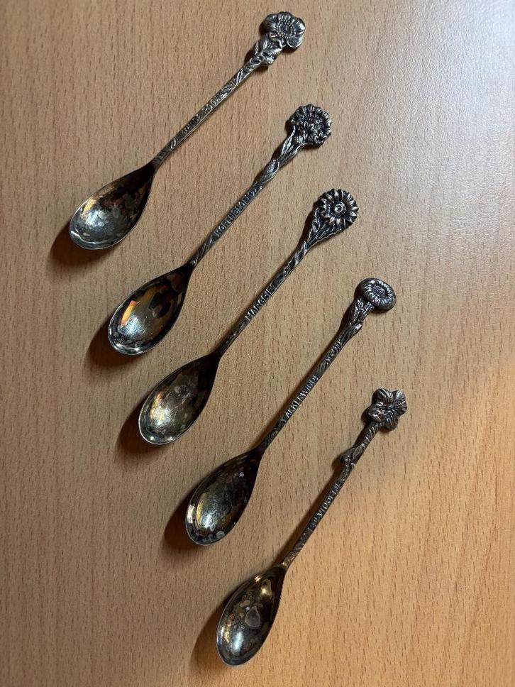 DE theelepeltjes Wilde bloemen serie, Verzamelen, Porselein, Kristal en Bestek, Gebruikt, Bestek, Overige materialen, Verzilverd