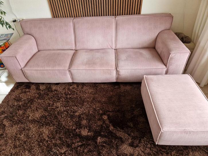 Licht roze bank met hocker (eijerkamp), Huis en Inrichting, Banken | Complete zithoeken, Gebruikt, Stof, Ophalen