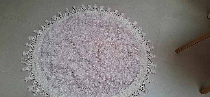 Rond vloerkleed met franjes, Huis en Inrichting, Stoffering | Tapijten en Kleden, Zo goed als nieuw, 50 tot 100 cm, 50 tot 100 cm