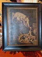 Vintage Schilderij Hond met Puppies, Ophalen of Verzenden