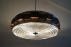 Vintage Hanglamp Mid-Century Space-Age glas metaal fineer., Huis en Inrichting, Lampen | Hanglampen, Gebruikt, Vintage, Ophalen of Verzenden