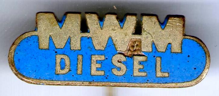 MWM diesel email op zilverkleurig speldje ( F_014 ), Verzamelen, Speldjes, Pins en Buttons, Zo goed als nieuw, Speldje of Pin