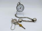 Zilveren zakhorloge aan zilveren horlogeketting met sleutels, Verzenden, Zilver, Overige typen