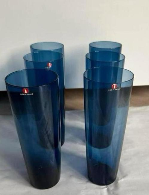 Iittala lange drinkglazen, kleurrijk, handgemaakte glazen, Antiek en Kunst, Antiek | Glas en Kristal, Ophalen of Verzenden