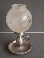 Tinnen kandelaar met glazen bol, Ophalen of Verzenden, Glas